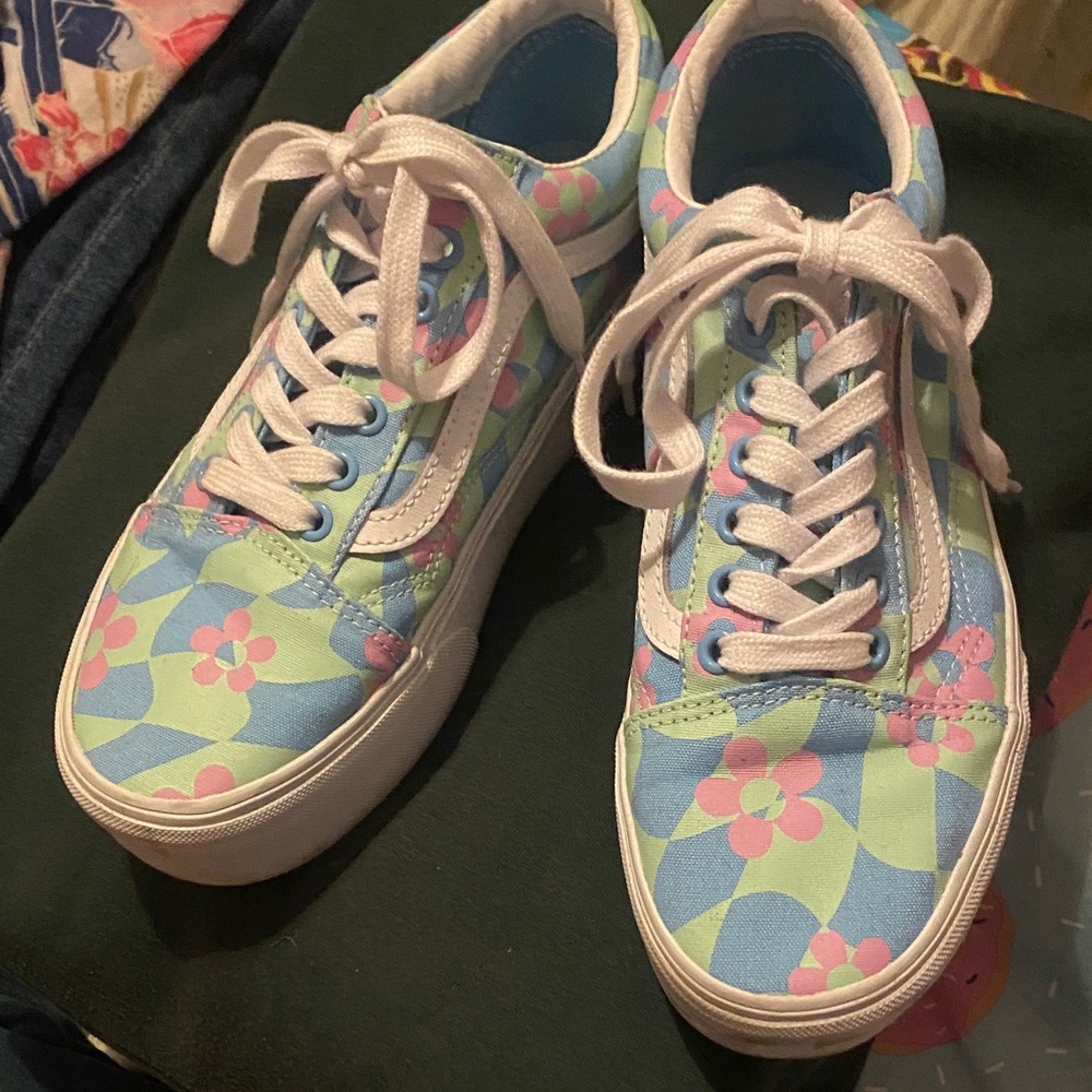 Vans Blue and Green Floral Sneakers